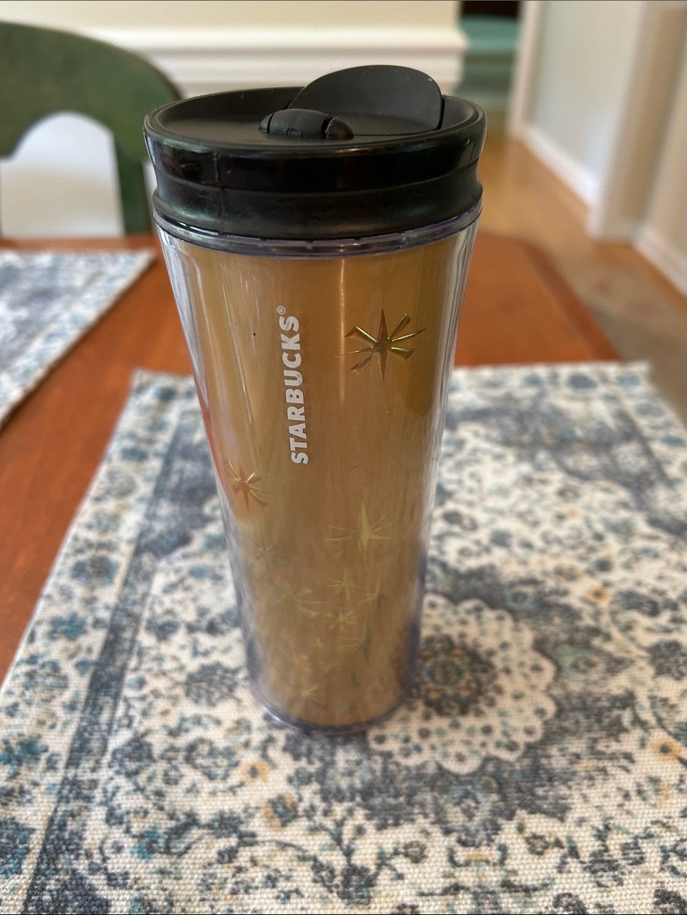 Starbucks Metallic Gold Travel Tumbler with Black Lid